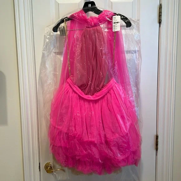 strapless open back dress Sofie Pink Pleated Maxi Dress
